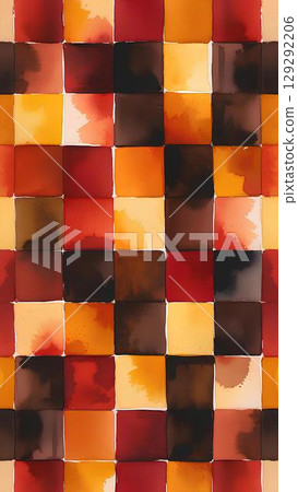 Background material_Autumn color checkered pattern watercolor style 129292206