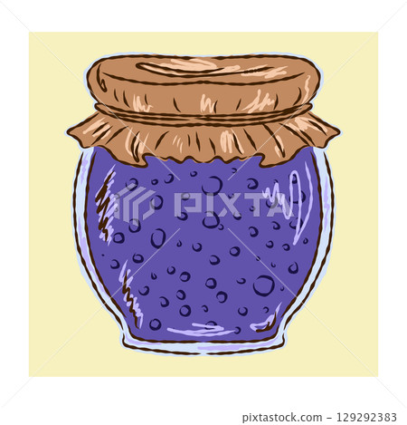 Hand drawn jar with preserved fruits or vegetables. Autumn harvest concept in sketchy vector style. Perfect for seasonal food illustrations, recipes and cozy kitchen designs Hand drawn jar with preserved fruits or vegetables. Autumn harvest concept in sketchy vector style. Perfect for seasonal food illustrations, recipes and cozy kitchen designs 129292383