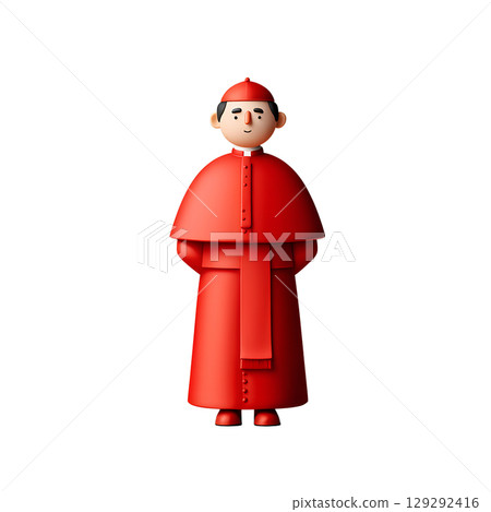 3d cartoon cardinal character in red robes, simplified cute church figure with friendly expression isolated 3d cartoon cardinal character in red robes, simplified cute church figure with friendly expression isolated 129292416