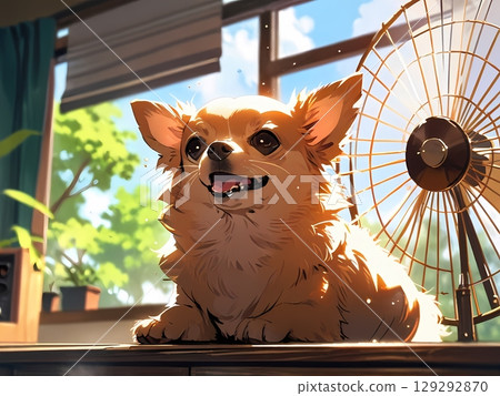 吉娃娃等待風扇的風 129292870