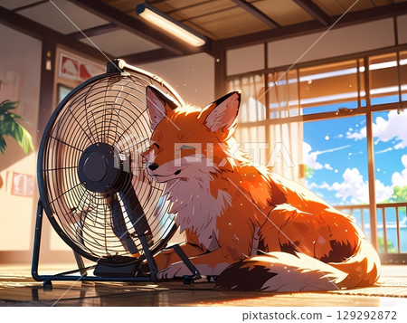 一隻狐狸用風扇降溫 129292872