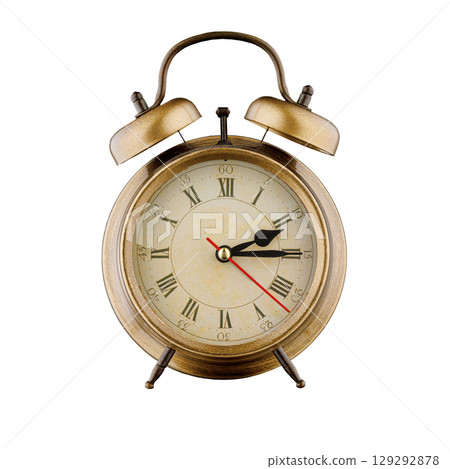 alarm clock, vintage clock with time 02 hours 15 minutes, a.m. 02:15, p.m. 02:15, on isolated white background 129292878