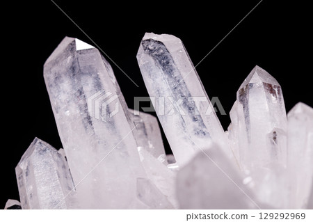 Macro Mineral Stone Rhinestone in Crystals on a Black Background 129292969