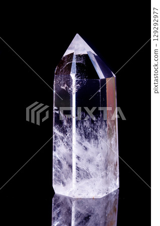 Macro mineral stone Crystal rock crystal on a black background Macro mineral stone Crystal rock crystal on a black background 129292977