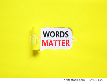Words matter symbol. Concept word Words matter on beautiful white paper. Beautiful yellow paper background. Business words matter concept. Copy space. Words matter symbol. Concept word Words matter on beautiful white paper. Beautiful yellow paper background. Business words matter concept. Copy space. 129293359