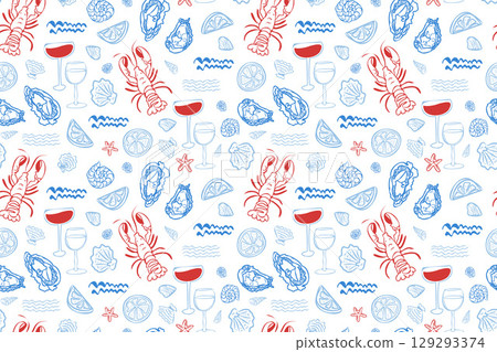 La Dolce Vita Seamless Pattern, Summer Picnic Lobster Food Wrap, Italian Kitchen Design, Cute Mediterranean Style. 129293374