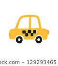 Taxi icon. Yellow checkered cab. Cartoon car 129293465