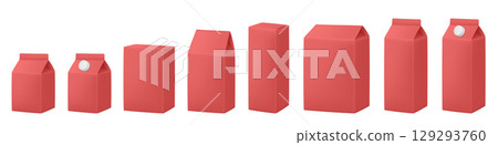 Red boxes for dairy products. Blank cardboard package boxes mockup. Box set 129293760