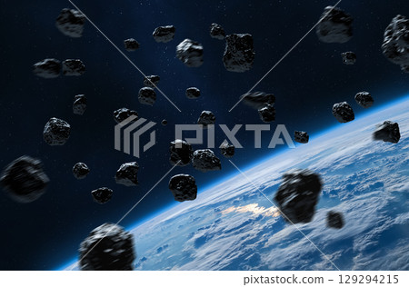 Planet Earth and asteroid field.. Space scene. Planet Earth and asteroid field.. Space scene. 129294215