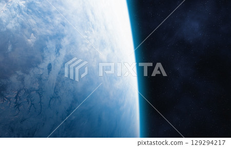 Planet with glaciers and clouds. Earth. Space. 129294217
