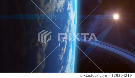 Earth twin planet. Unknown planet with planetary rings. 129294219