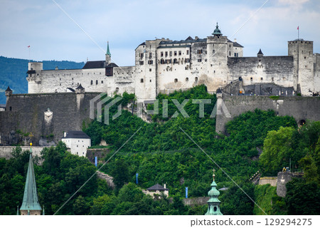 Historic old town of Salzburg and Hohensalzburg Fortress atop the Festungsberg hill in Salzburg, Austria Historic old town of Salzburg and Hohensalzburg Fortress atop the Festungsberg hill in Salzburg, Austria 129294275