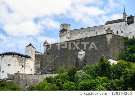 Historic old town of Salzburg and Hohensalzburg Fortress atop the Festungsberg hill in Salzburg, Austria 129294290