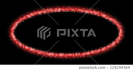 Red halftone frames, glowing circle borders, round pattern with dots, radial disco luxury design element. Red halftone frames, glowing circle borders, round pattern with dots, radial disco luxury design element. 129294364