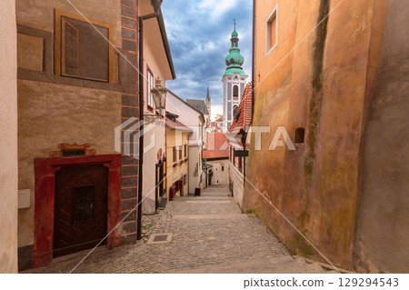 Narrow Street View in Cesky Krumlov Czech Republic Narrow Street View in Cesky Krumlov Czech Republic 129294543