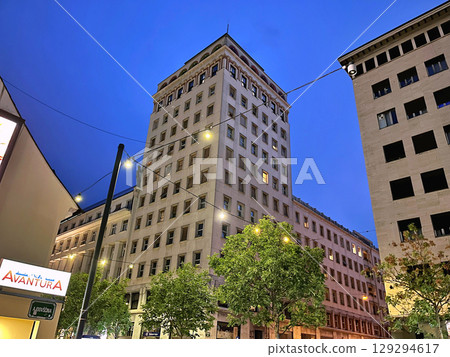 Modern residential and office buildings on one of the principal streets in the city "Slovenska Cesta", Ljubljana 129294617
