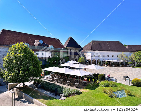 View over the courtyard of Ljubljana Castle in Slovenia on a sunny day 129294624