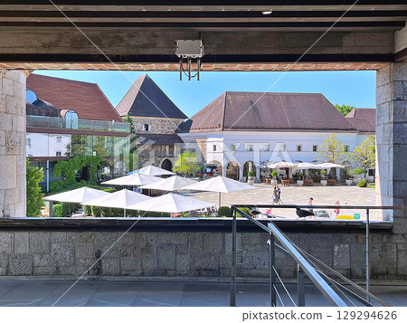 View over the courtyard of Ljubljana Castle in Slovenia on a sunny day 129294626