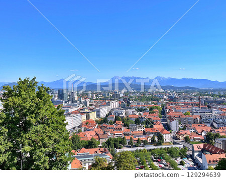 Panoramic View of city Ljubljana from Ljubljana castle - Slovenia 129294639