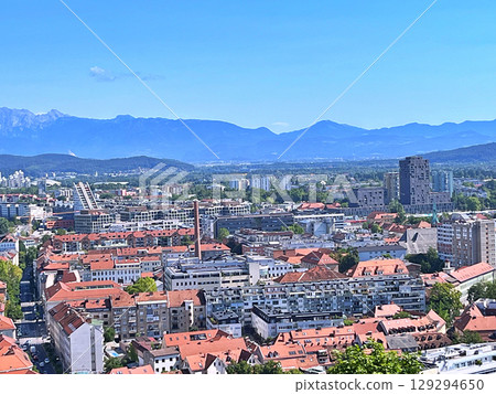 Panoramic View of city Ljubljana from Ljubljana castle - Slovenia 129294650