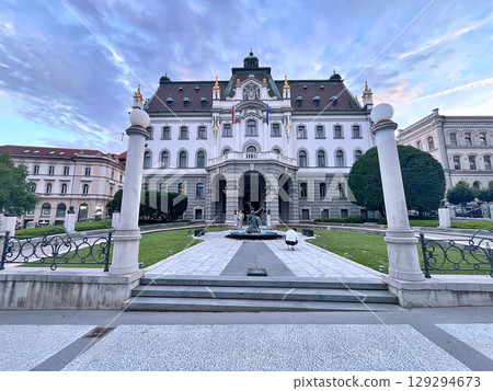 University of Ljubljana and city centre view, Slovenia 129294673