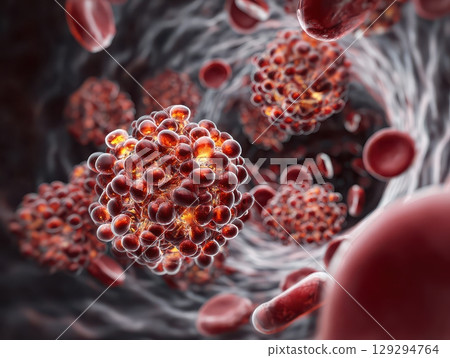 Hemoglobin molecule in human body. Iron-containing oxygen transport protein in red blood cells 129294764