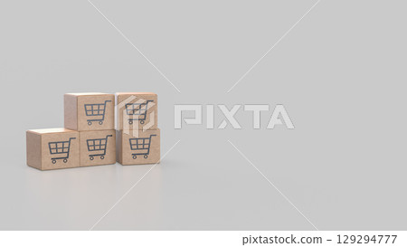 The Card box for shopping transportation on line concept 3d Rendering. 129294777