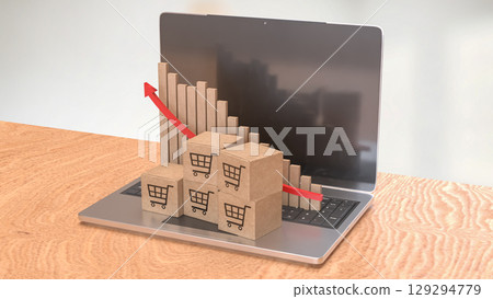 The Card box on notebook for shopping transportation online concept 3d Rendering. 129294779