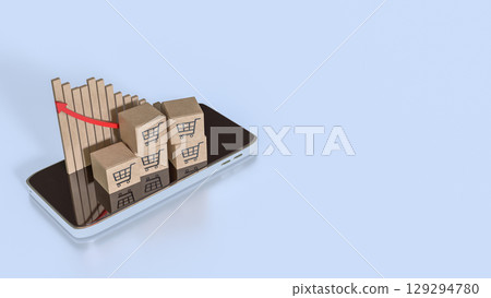 The Card box on mobile for shopping transportation online concept 3d Rendering. The Card box on mobile for shopping transportation online concept 3d Rendering. 129294780