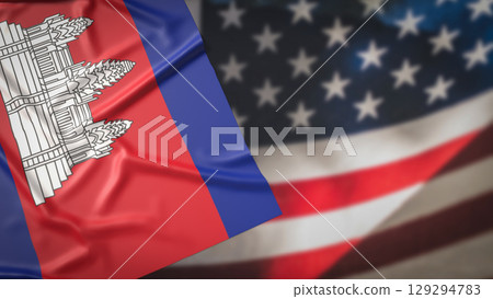 The Cambodia and America flag for Background concept 3d Rendering. 129294783
