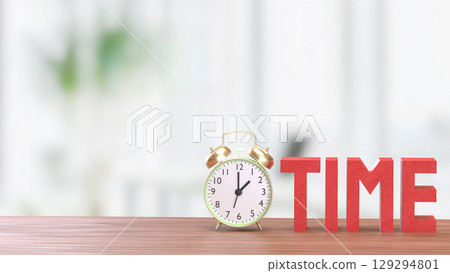 The Alarm clock and Text for Time concept 3d Rendering. The Alarm clock and Text for Time concept 3d Rendering. 129294801