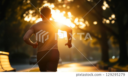 Portrait of a middle-aged man during a morning jog 129295279