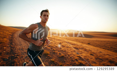 Portrait of a middle-aged man during a morning jog Portrait of a middle-aged man during a morning jog 129295389