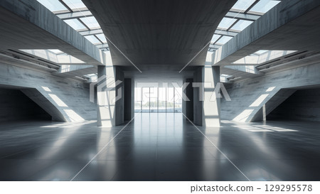 Empty spacious room with concrete walls 129295578