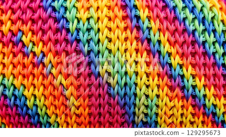 Texture of bright colored wool knitted fabric 129295673