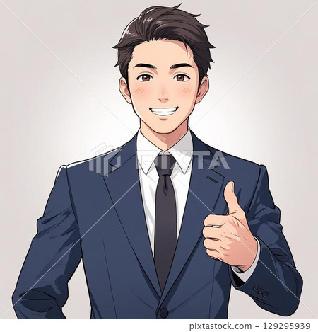 Smiling businessman showing thumbs up (white background) 129295939