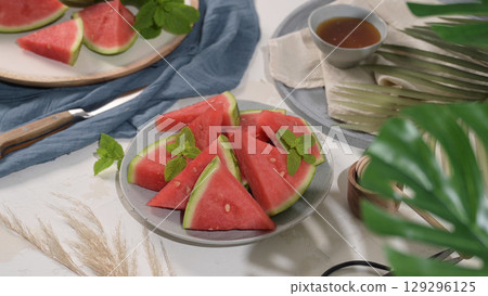 Fresh ripe sliced watermelon Fresh ripe sliced watermelon 129296125