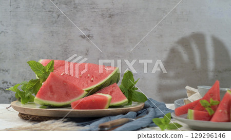 Fresh ripe sliced watermelon Fresh ripe sliced watermelon 129296146