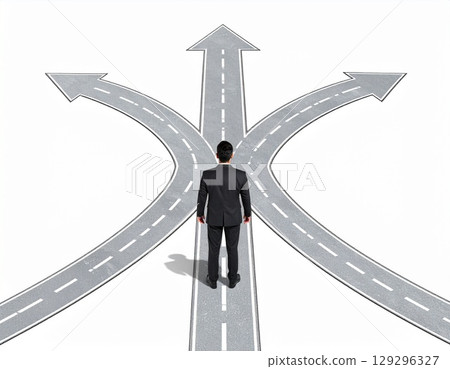 Illustration of a businessman at a crossroads in life 129296327
