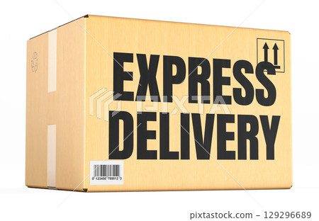 Express Delivery cardboard box, shipping parcel. 3D rendering Express Delivery cardboard box, shipping parcel. 3D rendering 129296689