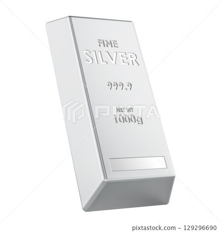 Fine silver bar, 1000g bullion 999.9 purity. 3D rendering 129296690