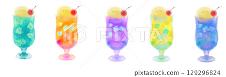 彩色奶油蘇打水線條圖(藍色、橘色、紫色、黃色、淺藍色) 彩色奶油蘇打水線條圖(藍色、橘色、紫色、黃色、淺藍色) 129296824