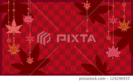 Beautiful autumn leaves Japanese style illustration background 129296935