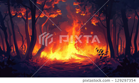 illustration forest flames style art essence 129297354
