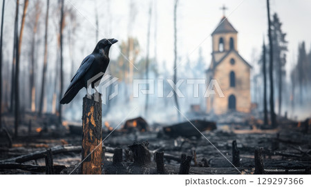 crow area church distance closeup shot 129297366