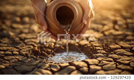 person water clay pot puddle ground 129297420
