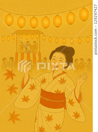 日本女性正在享受日本秋季節日 129297427