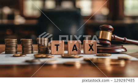 gavel table coins closeup brown shot 129297485