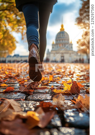 paris persons legs feet cobblestone path 129297560