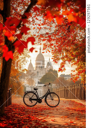 paris portrayal cityscape heart background autumn 129297561
